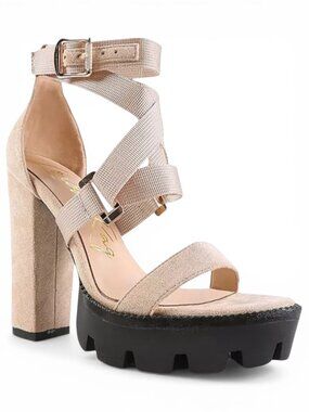 London Rag Fresh Daisy Harness Straps Platform High Heels Sandals Latte NEW 8.5